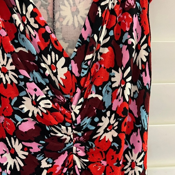 Free People Floral Twist-Front Midi Dress in Navy, Pink and White - Picture 4 of 7